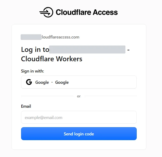The Cloudflare Access login screen shown before reaching the dashboard: sign in with Google or receive a login code by email