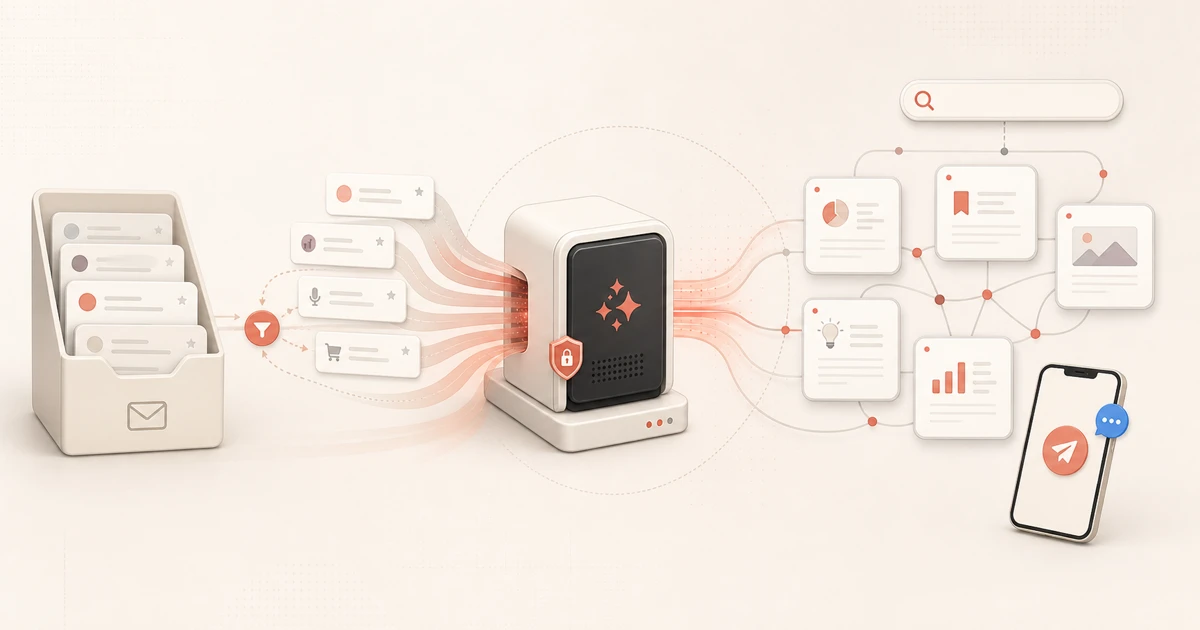 Hermes on a VPS turning newsletters from a secondary inbox into a searchable Cloudflare knowledge base, controlled through Telegram